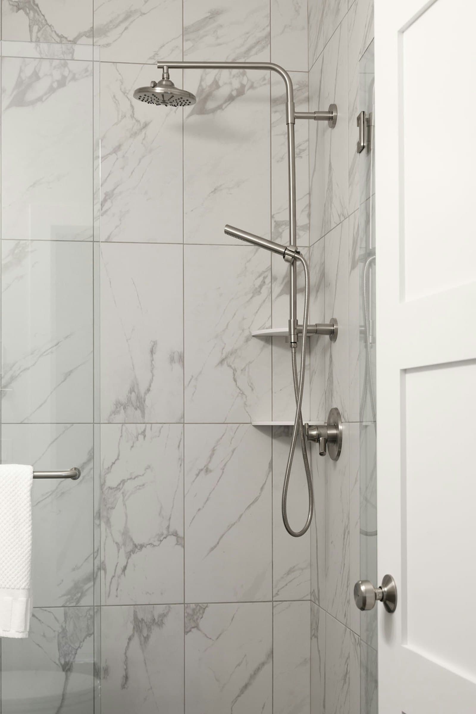 Walk-in shower with rainfall head