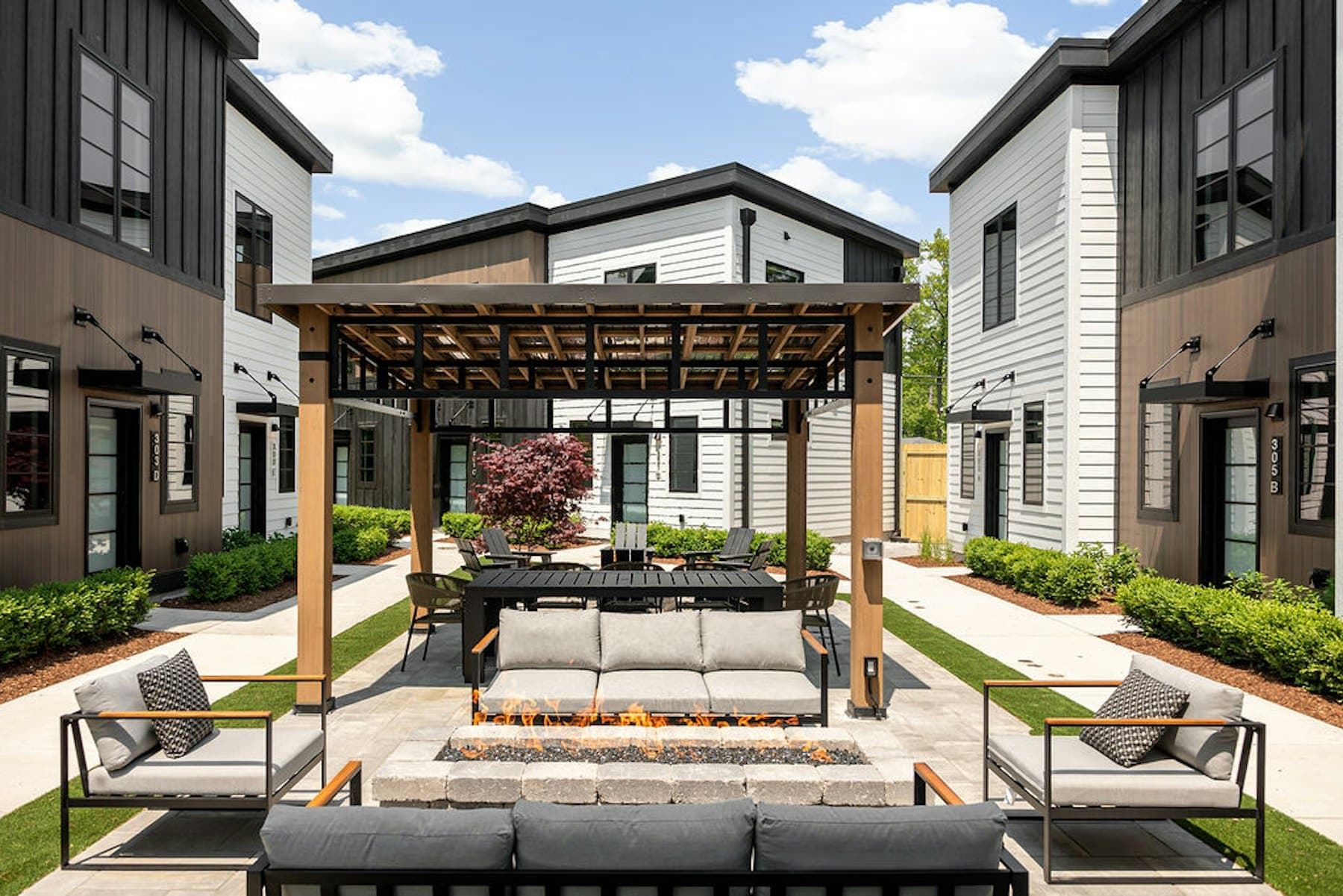 Hamilton Place courtyard, pavilion, and townhomes in Traverse City